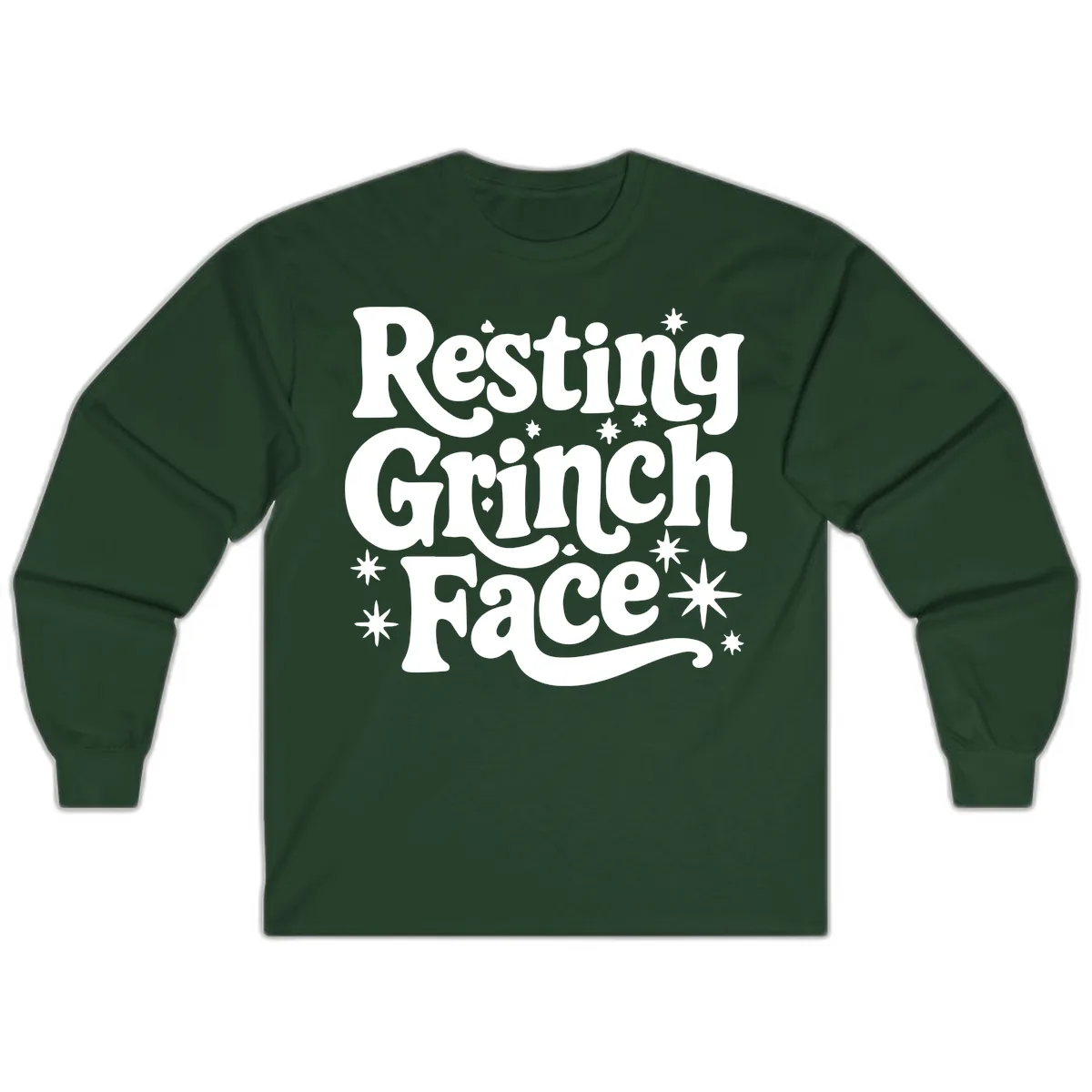 Resting Grinch Face Holiday Statement Long Sleeve in Forest Green