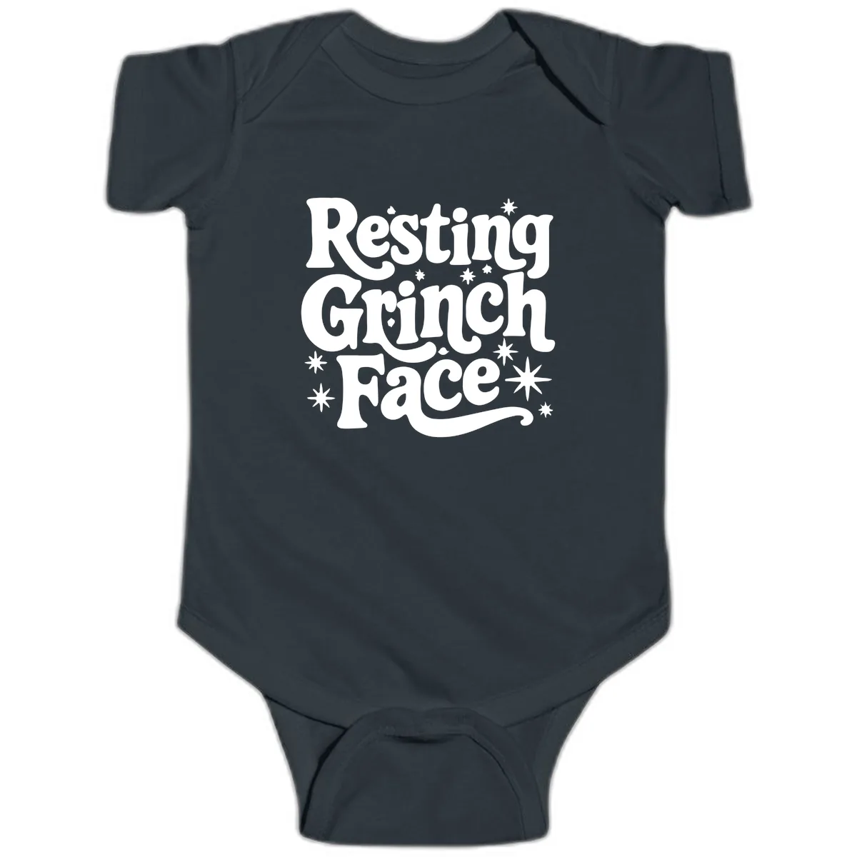Resting Grinch Face Holiday Statement Baby Onesie in Black