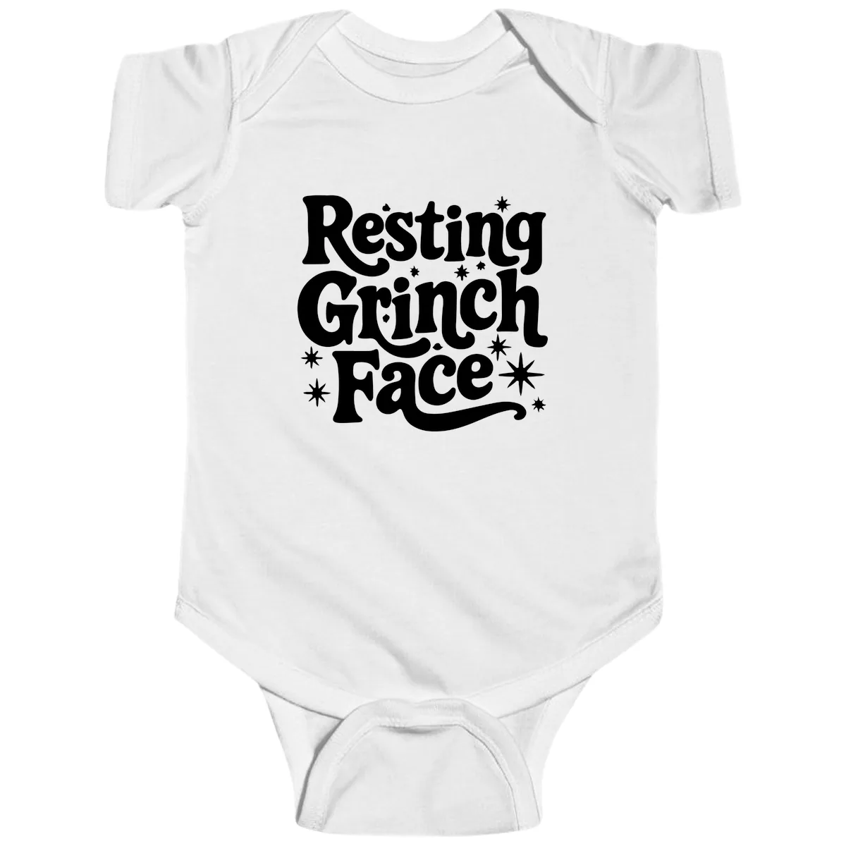Resting Grinch Face Holiday Statement Baby Onesie in White