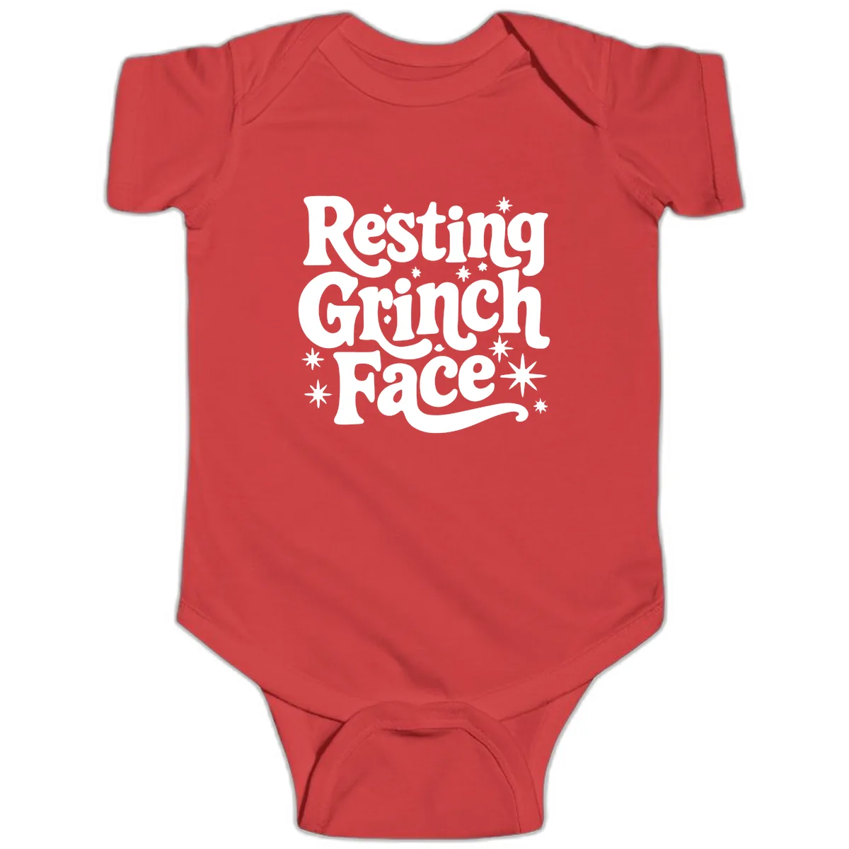 Resting Grinch Face Holiday Statement Baby Onesie in Red
