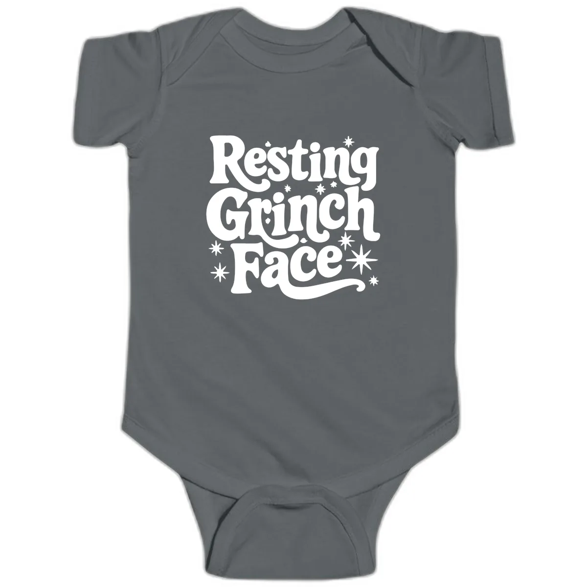 Resting Grinch Face Holiday Statement Baby Onesie in Charcoal