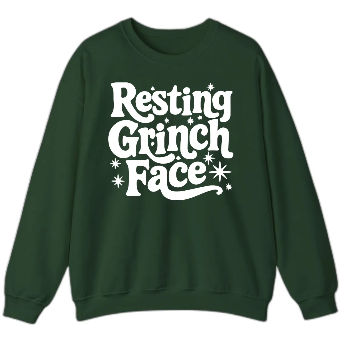 Resting Grinch Face Holiday Statement Sweatshirt in Forest Green