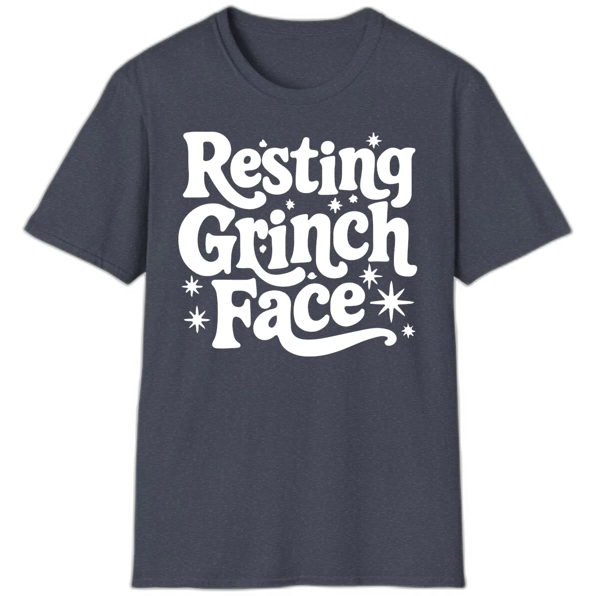 Resting Grinch Face Holiday Statement T-Shirt in Heather Navy