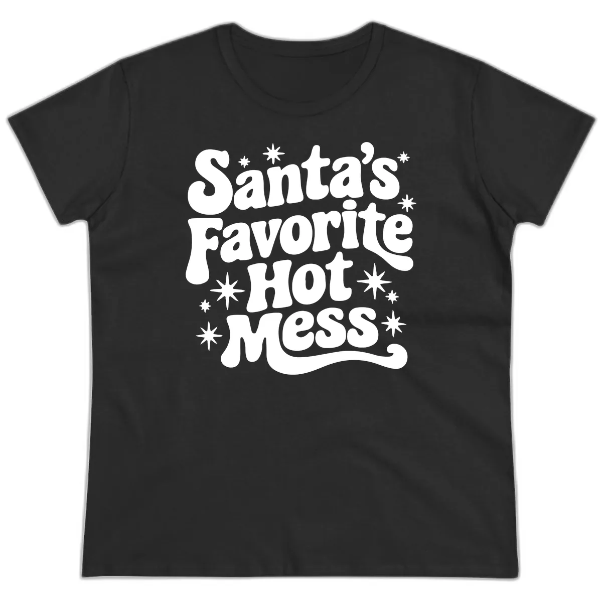 Santa's Favorite Hot Mess Christmas Ladies Tee in Black