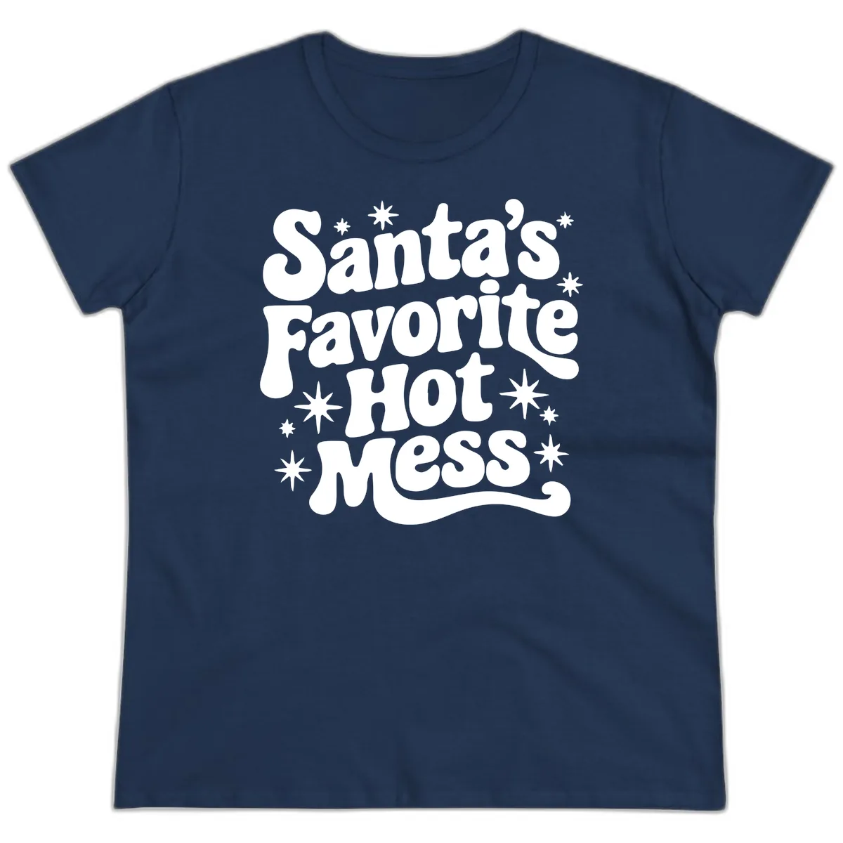 Santa's Favorite Hot Mess Christmas Ladies Tee in Navy