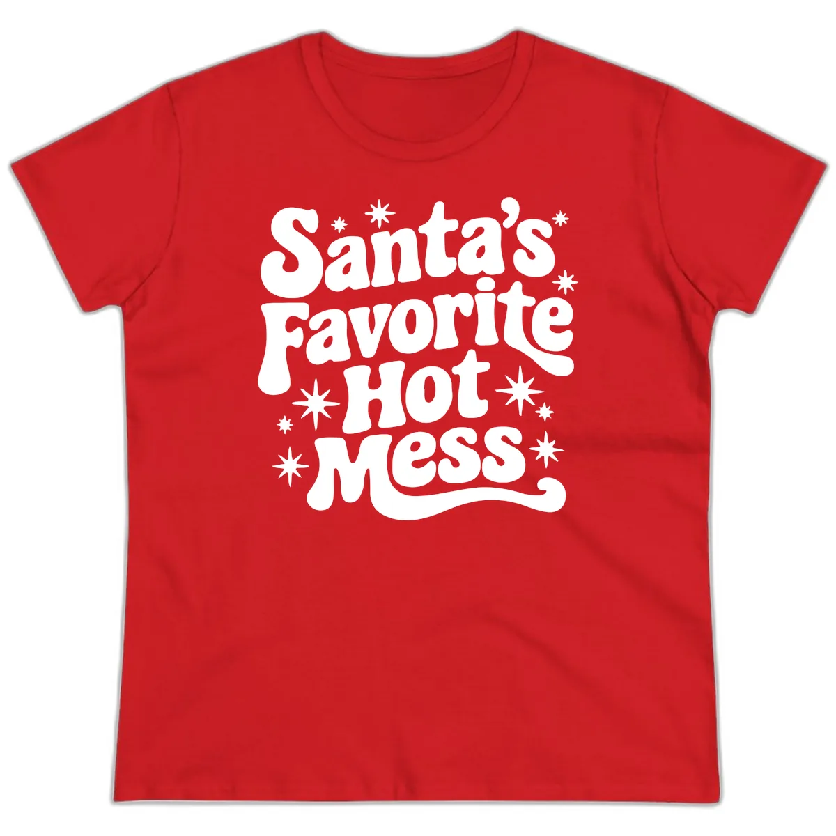 Santa's Favorite Hot Mess Christmas Ladies Tee in Red