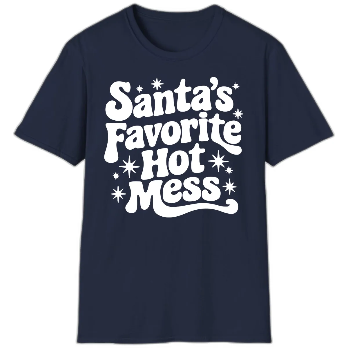 Santa's Favorite Hot Mess Christmas T-Shirt in Navy
