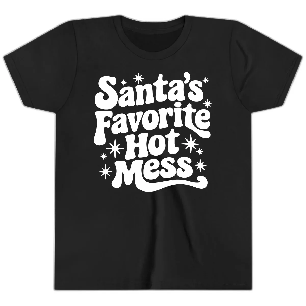 Santa's Favorite Hot Mess Christmas Youth T-Shirt in Black