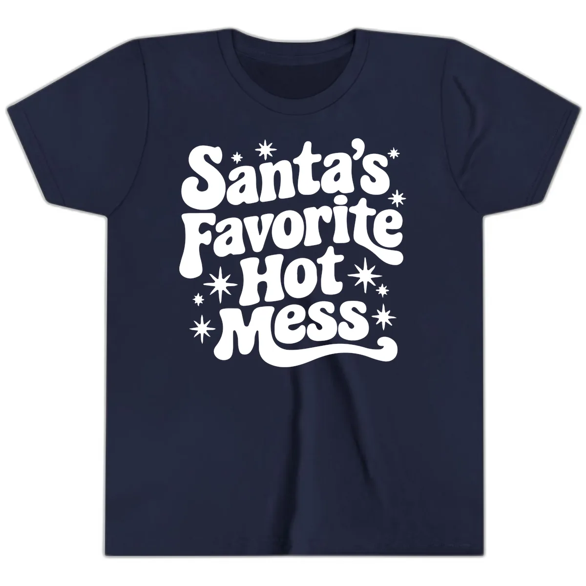 Santa's Favorite Hot Mess Christmas Youth T-Shirt in Navy