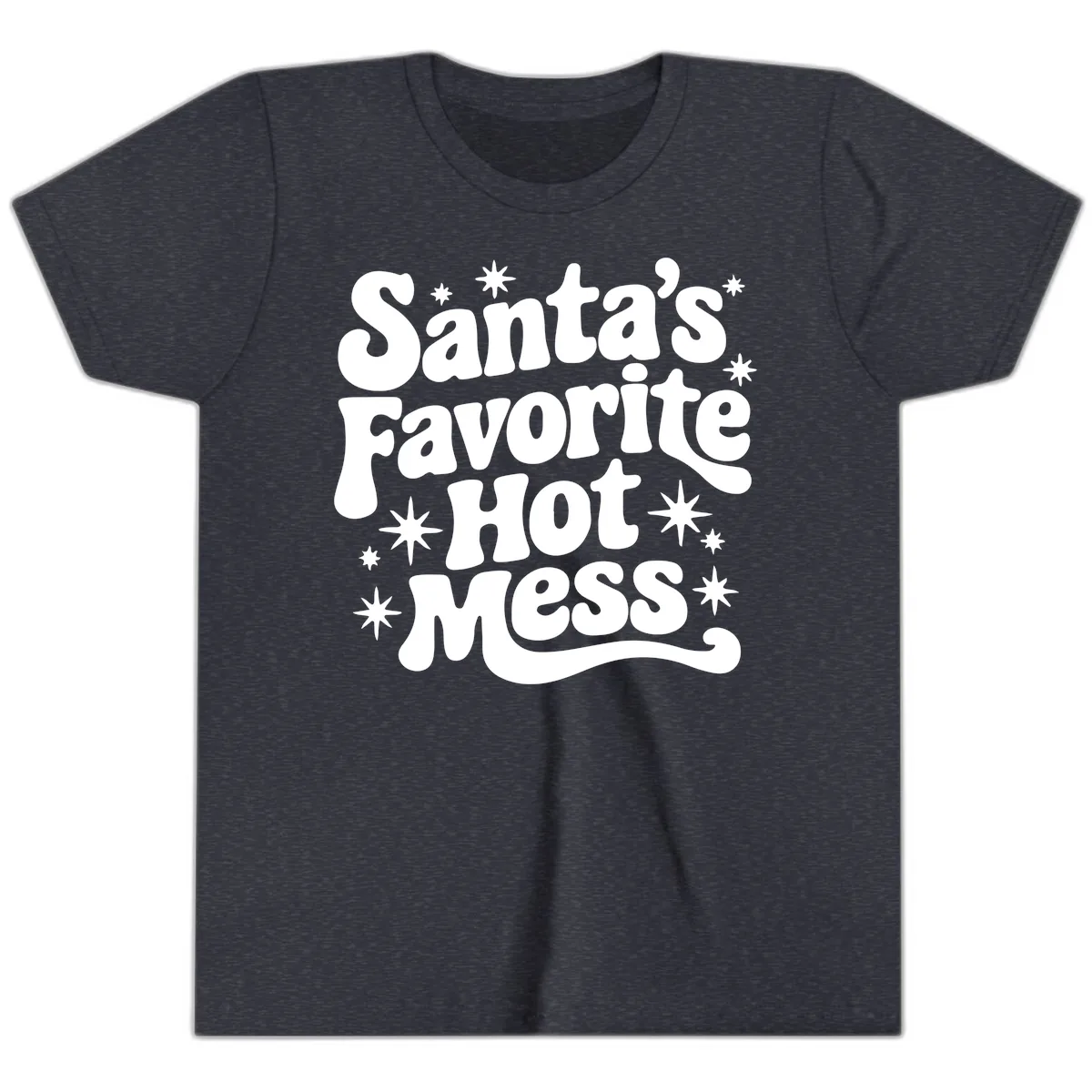 Santa's Favorite Hot Mess Christmas Youth T-Shirt in Heather Navy