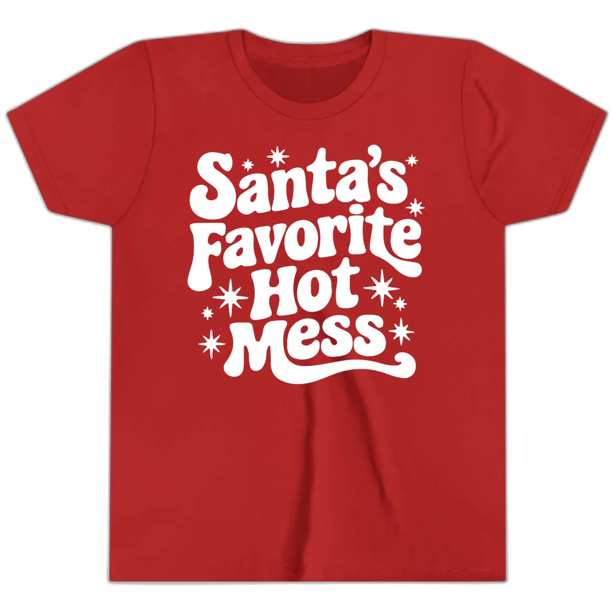 Santa's Favorite Hot Mess Christmas Youth T-Shirt in Red
