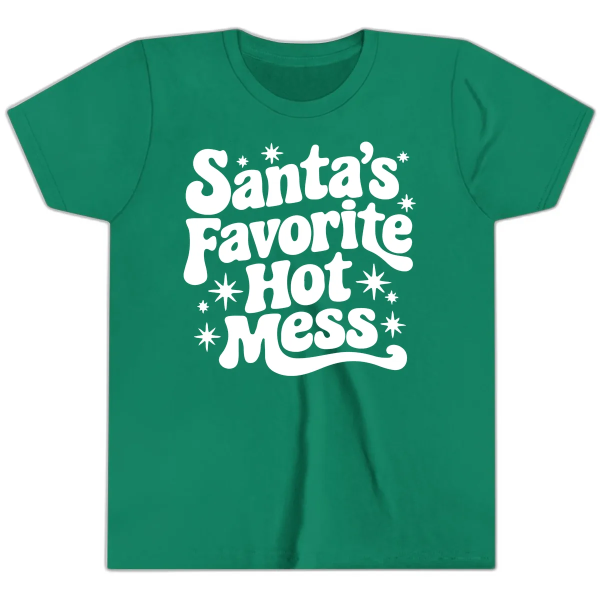 Santa's Favorite Hot Mess Christmas Youth T-Shirt in Kelly
