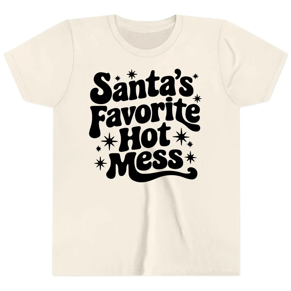 Santa's Favorite Hot Mess Christmas Youth T-Shirt in Natural