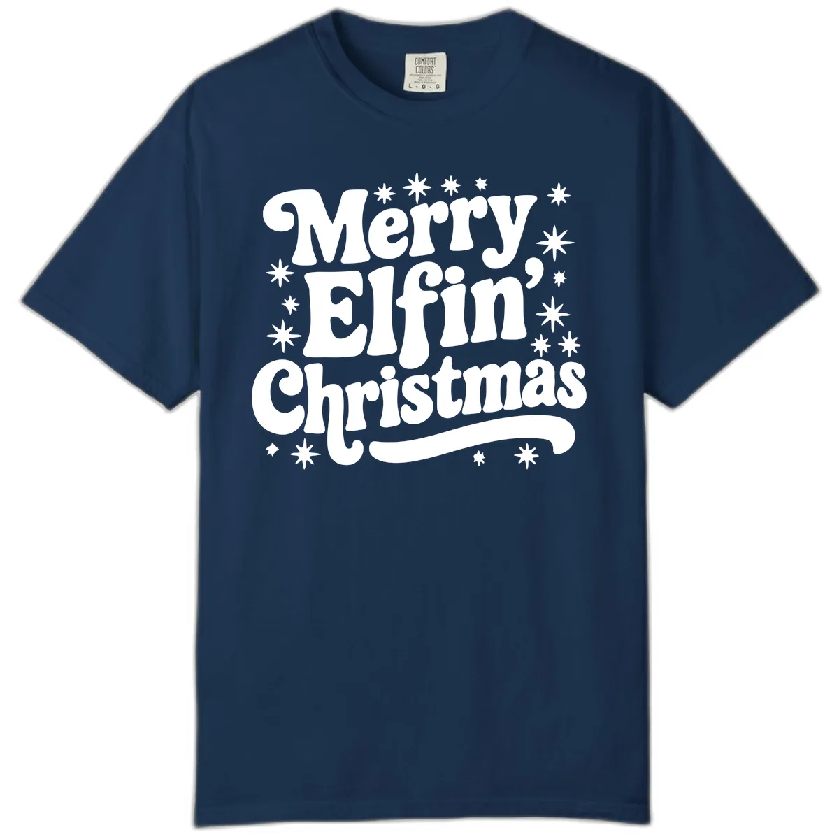 Merry Elfin Christmas Groovy Text Comfort Color in Navy