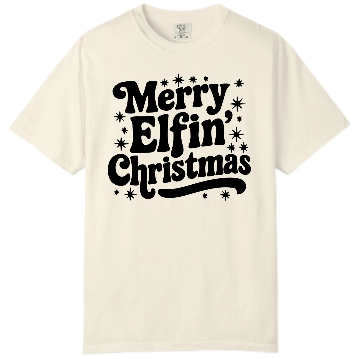 Merry Elfin Christmas Groovy Text Comfort Color in Ivory