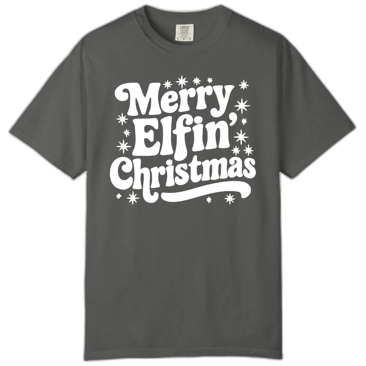 Merry Elfin Christmas Groovy Text Comfort Color in Pepper