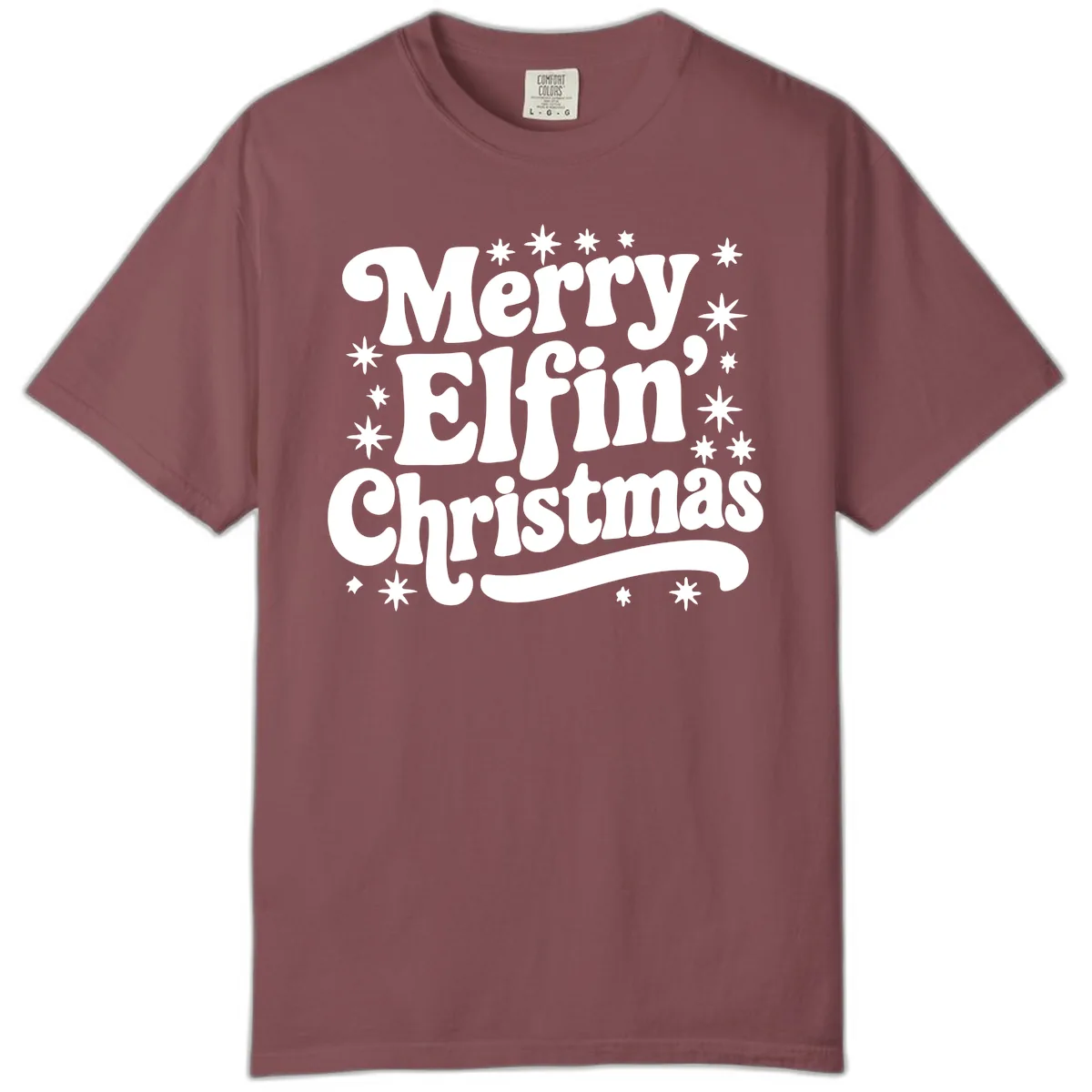 Merry Elfin Christmas Groovy Text Comfort Color in Brick