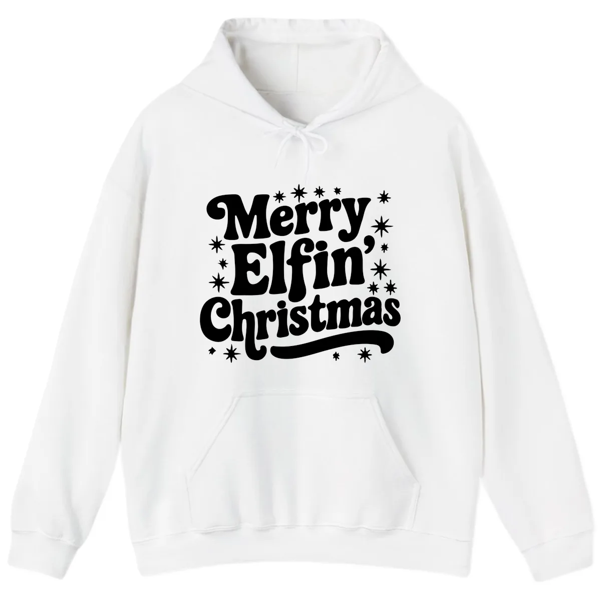 Merry Elfin Christmas Groovy Text Hoodie in White