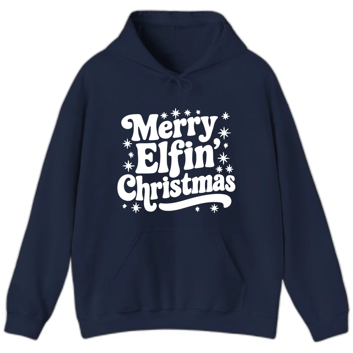 Merry Elfin Christmas Groovy Text Hoodie in Navy