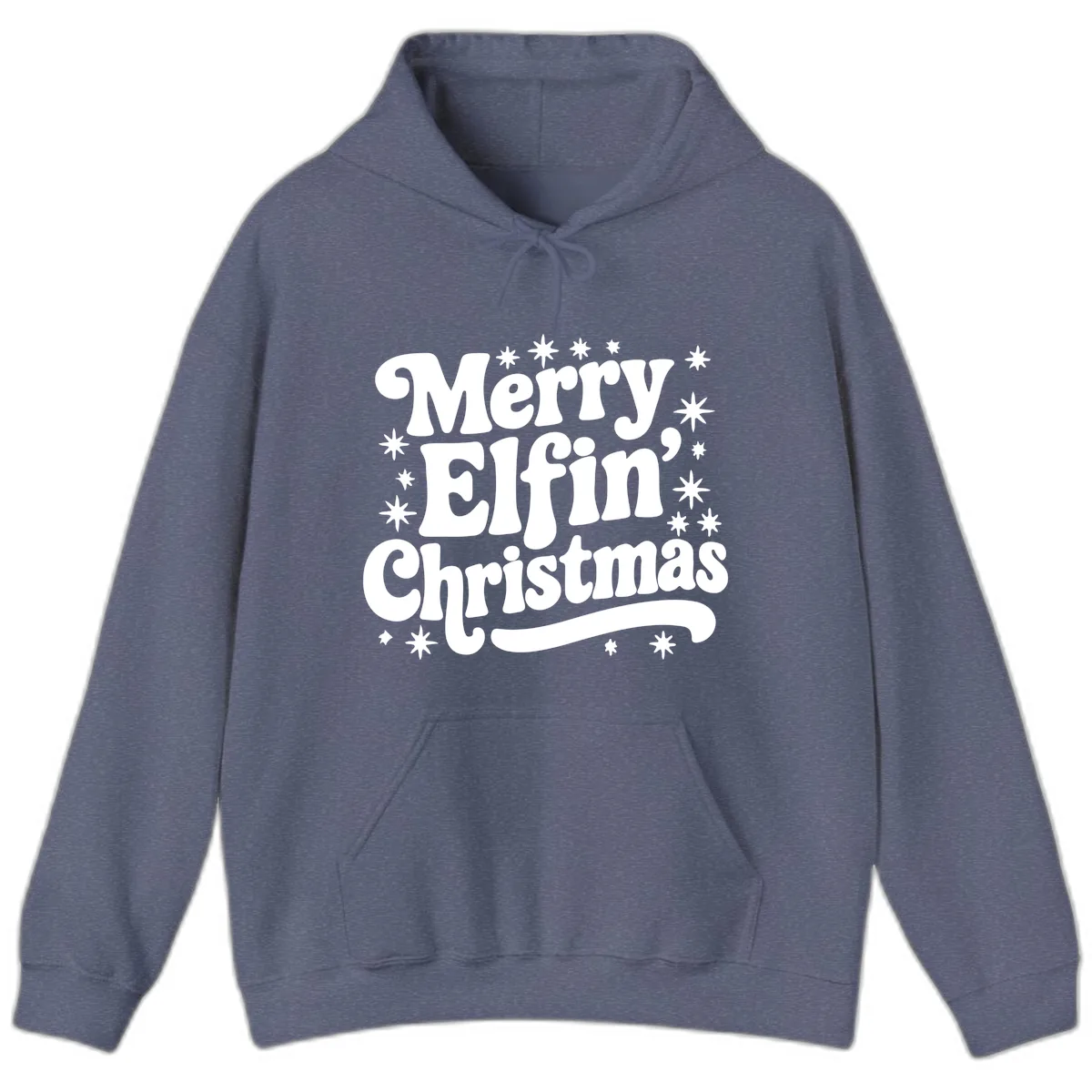 Merry Elfin Christmas Groovy Text Hoodie in Heather Navy