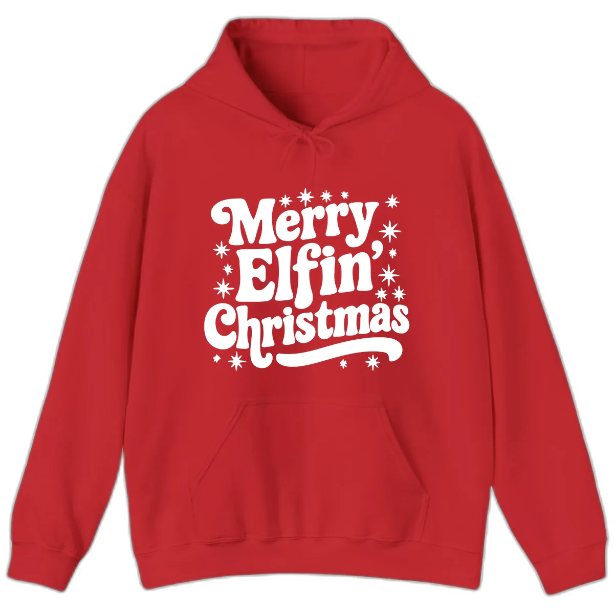 Merry Elfin Christmas Groovy Text Hoodie in Red
