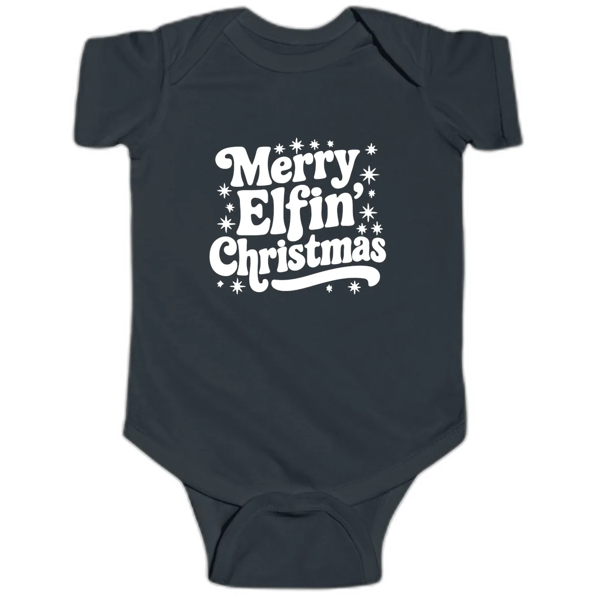 Merry Elfin Christmas Groovy Text Baby Onesie in Black