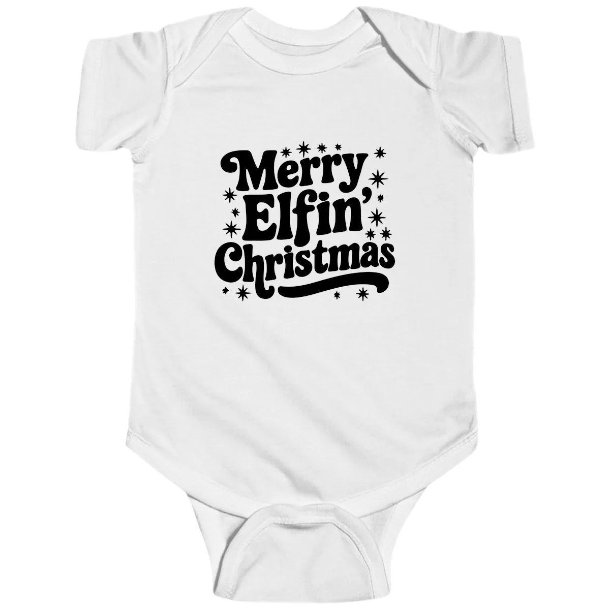Merry Elfin Christmas Groovy Text Baby Onesie in White