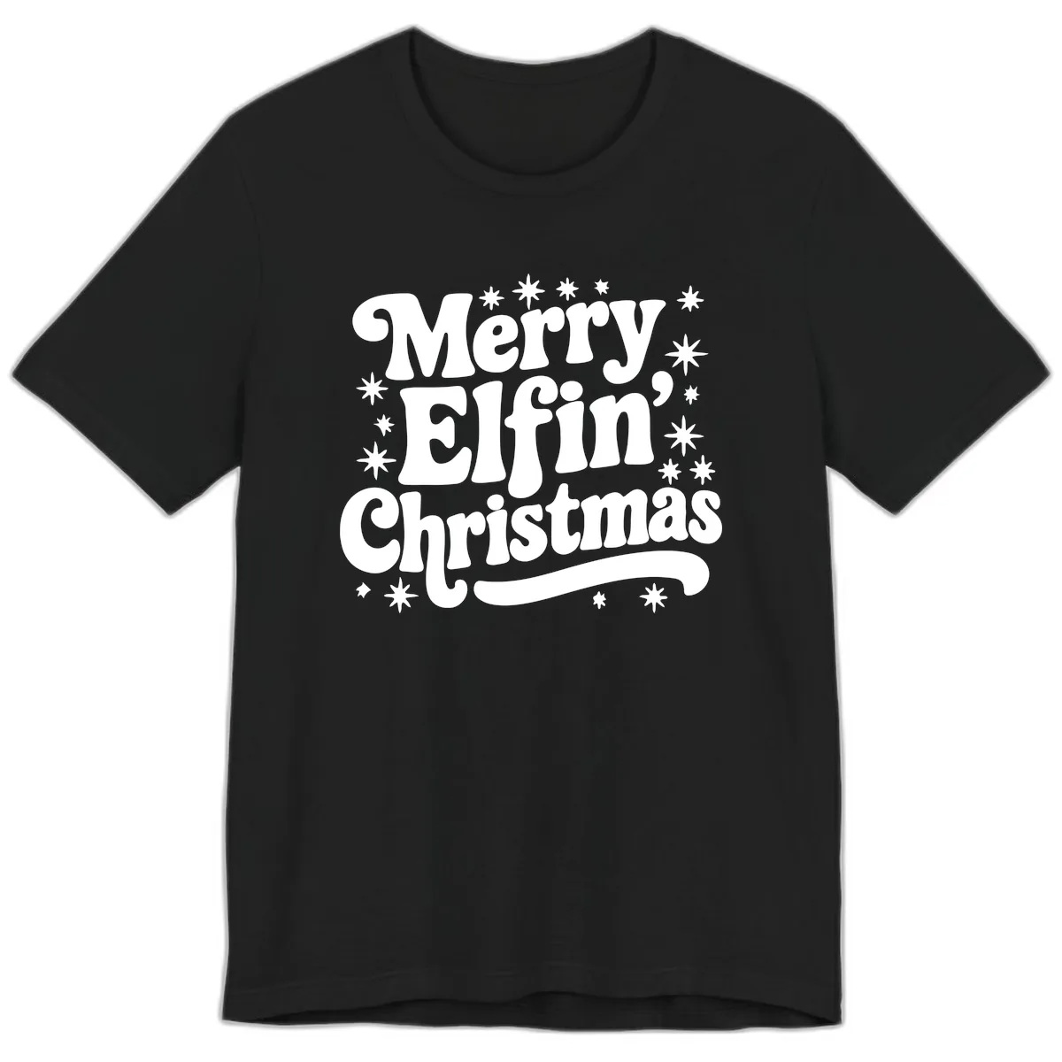 Merry Elfin Christmas Groovy Text Premium T-Shirt in Black