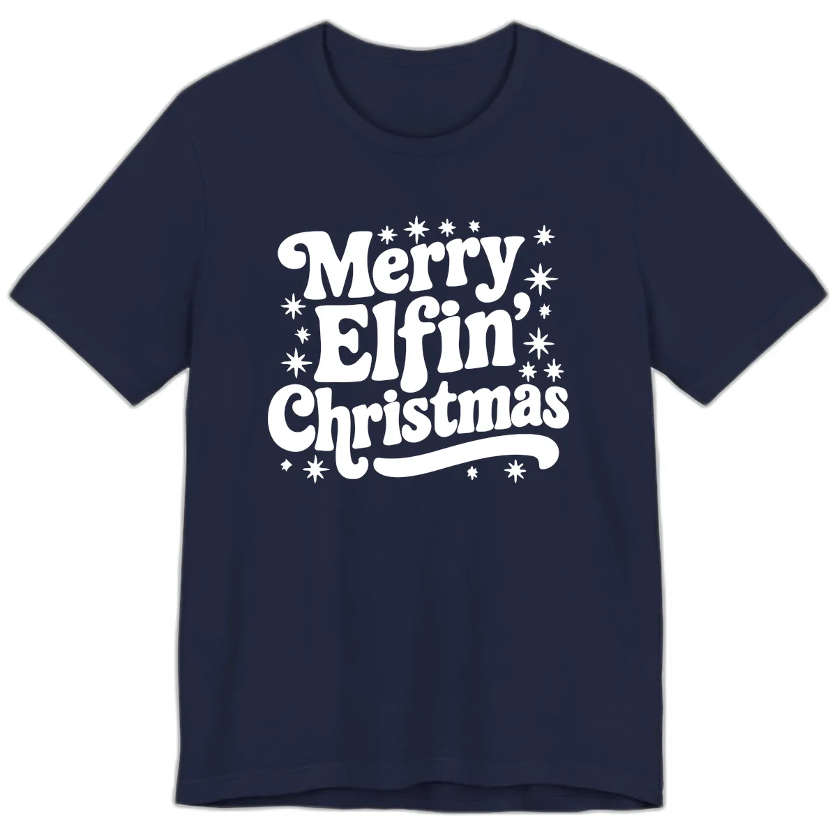 Merry Elfin Christmas Groovy Text Premium T-Shirt in Navy