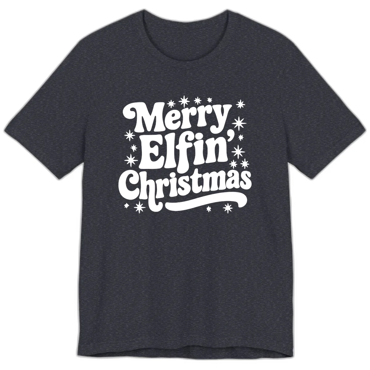 Merry Elfin Christmas Groovy Text Premium T-Shirt in Heather Navy