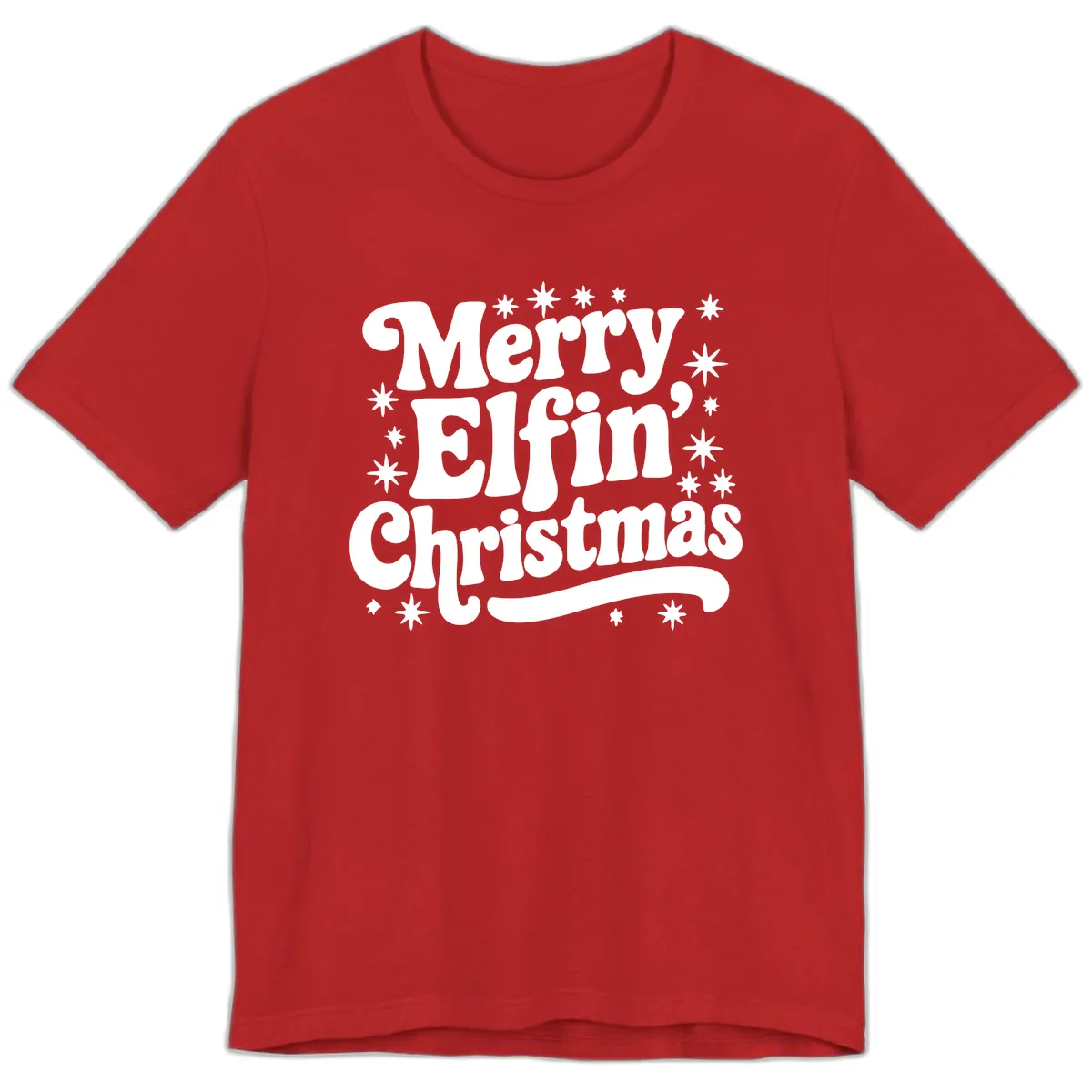 Merry Elfin Christmas Groovy Text Premium T-Shirt in Red