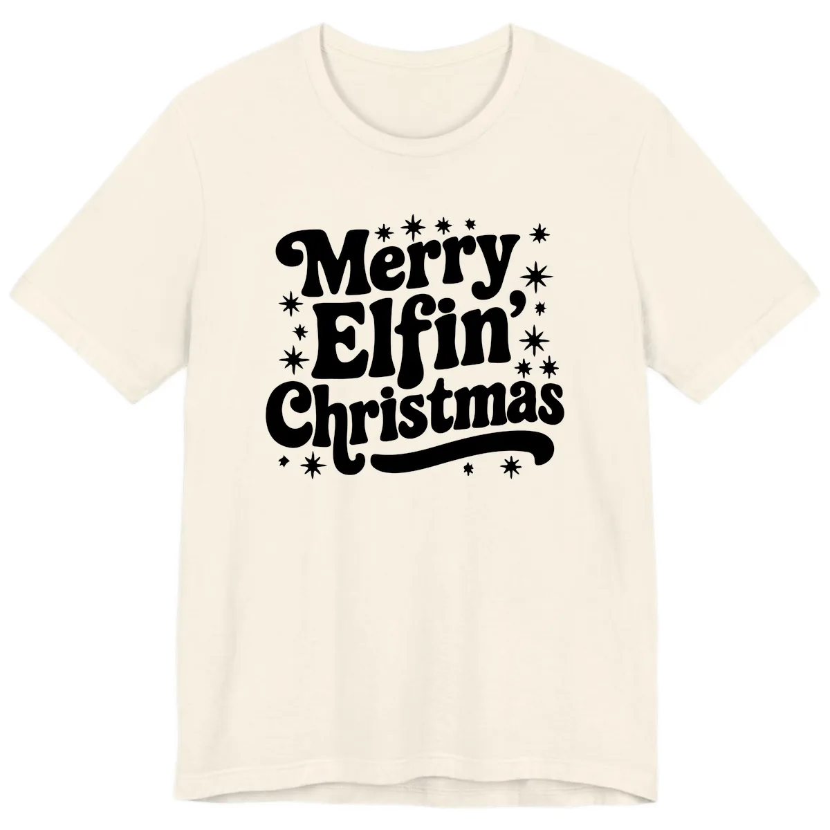 Merry Elfin Christmas Groovy Text Premium T-Shirt in Natural