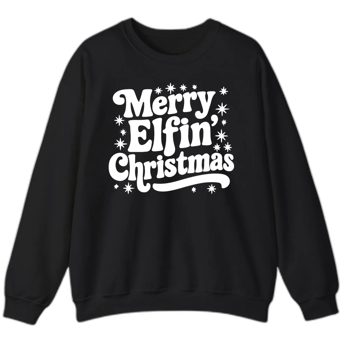 Merry Elfin Christmas Groovy Text Sweatshirt in Black