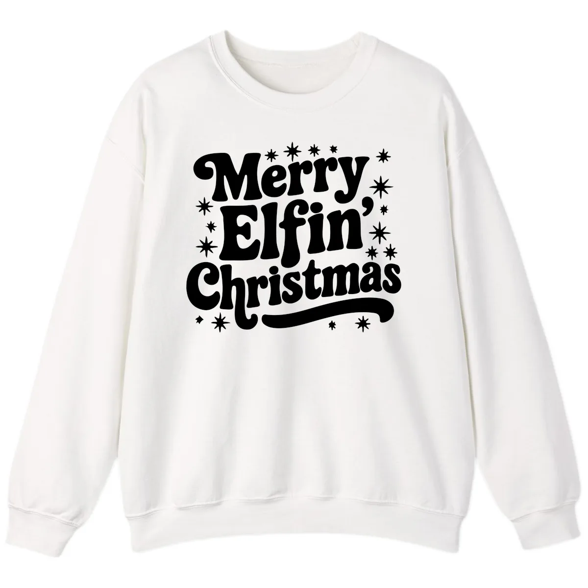 Merry Elfin Christmas Groovy Text Sweatshirt in White