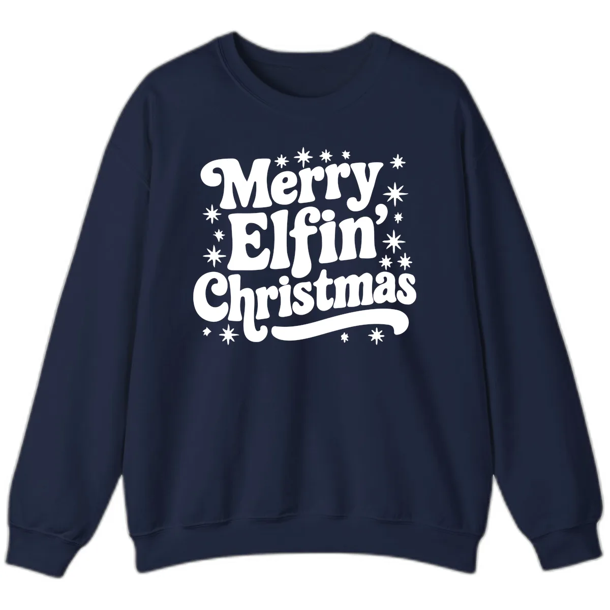 Merry Elfin Christmas Groovy Text Sweatshirt in Navy