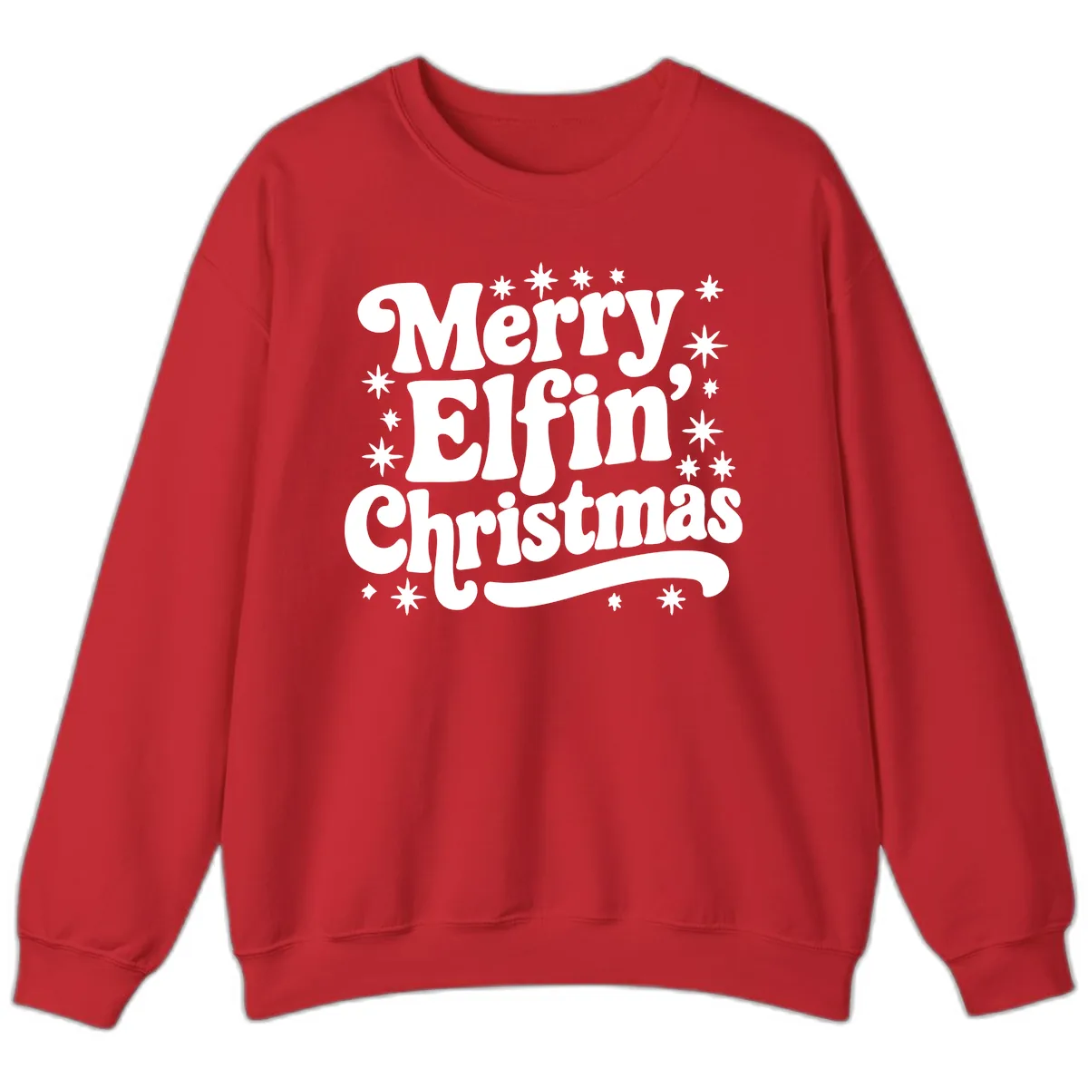 Merry Elfin Christmas Groovy Text Sweatshirt in Red