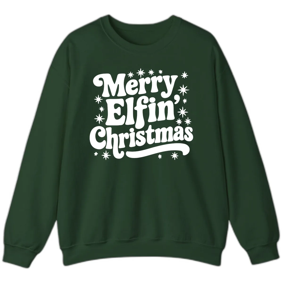 Merry Elfin Christmas Groovy Text Sweatshirt in Forest Green