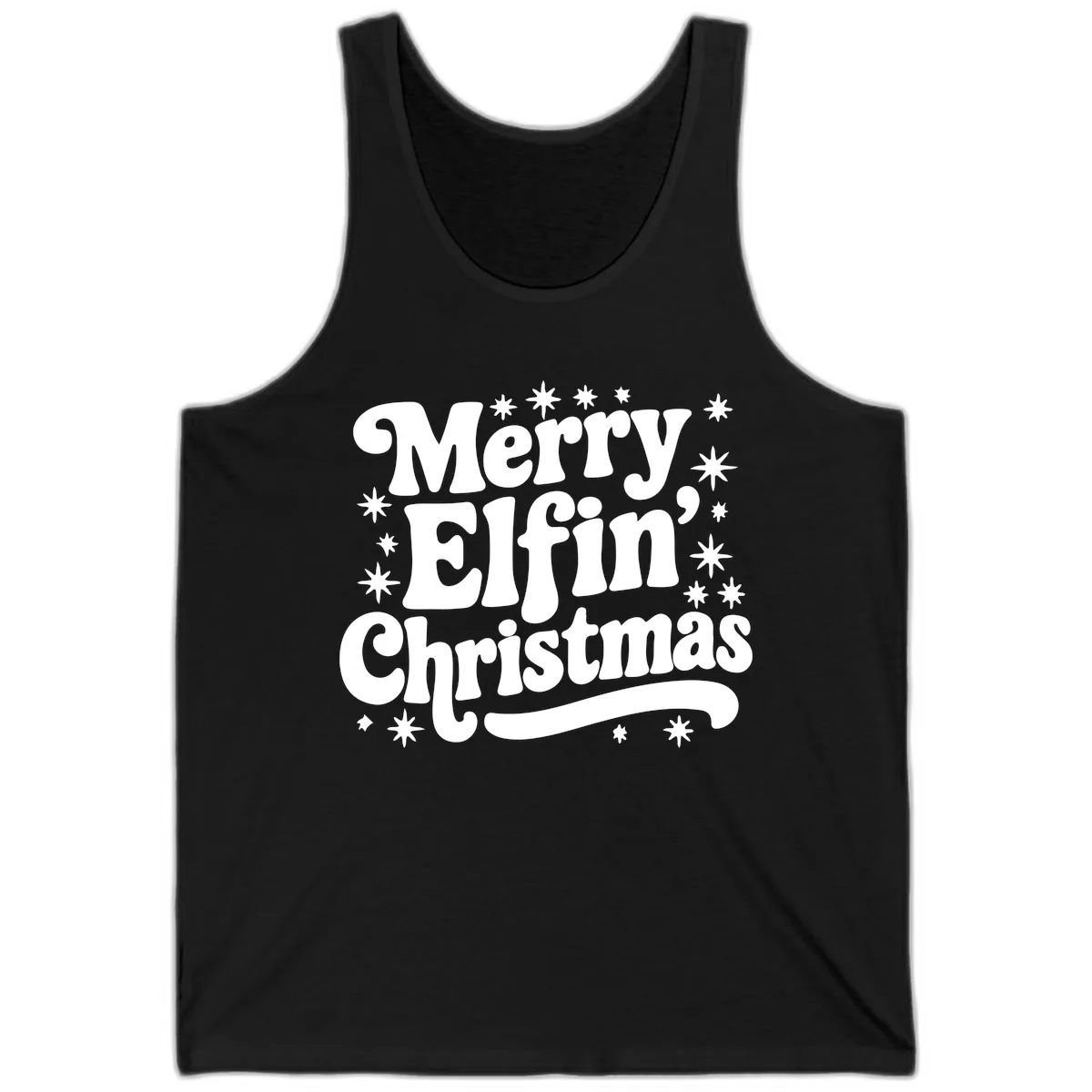Merry Elfin Christmas Groovy Text Tank in Black