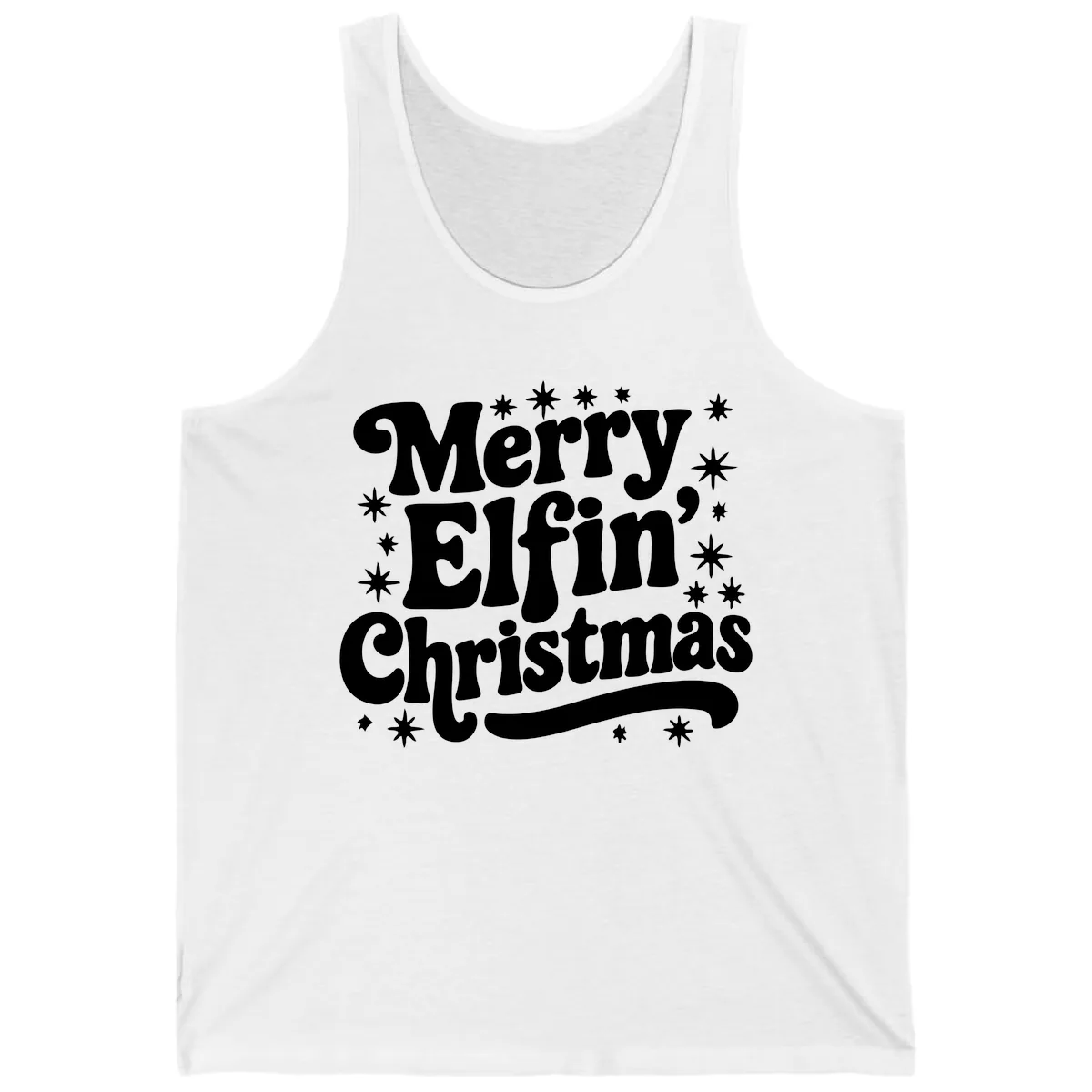 Merry Elfin Christmas Groovy Text Tank in White