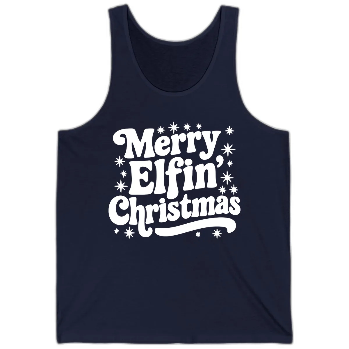 Merry Elfin Christmas Groovy Text Tank in Navy