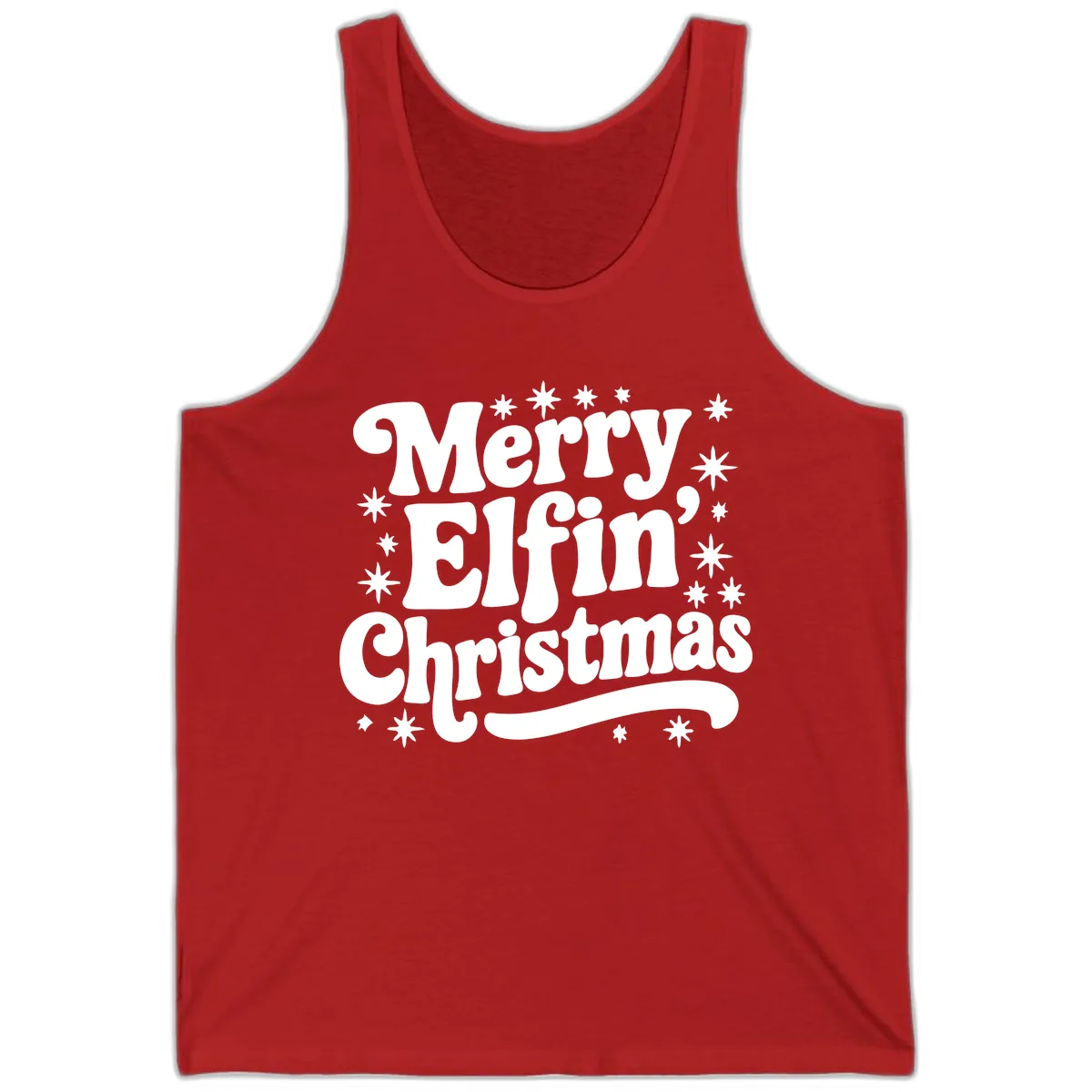 Merry Elfin Christmas Groovy Text Tank in Red