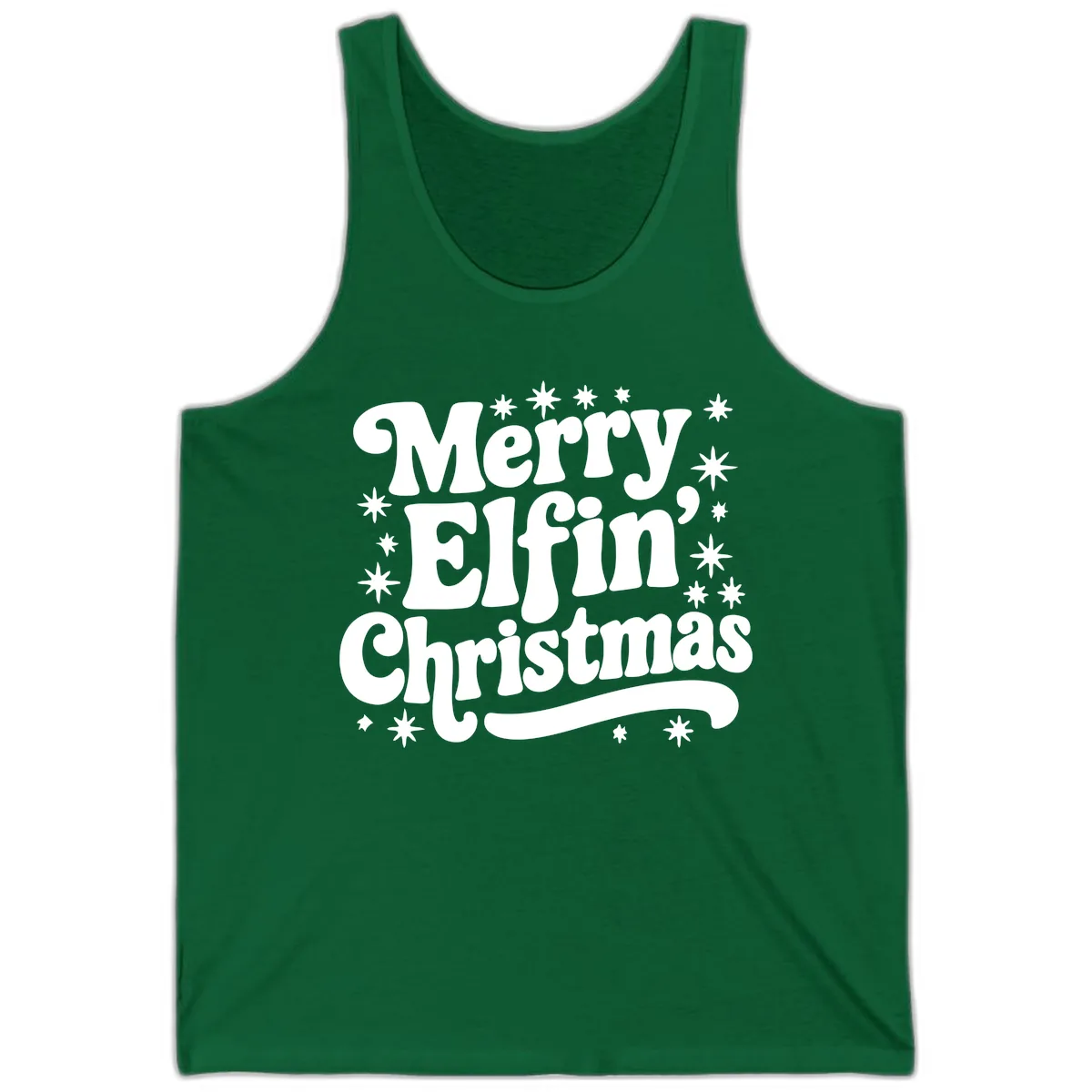Merry Elfin Christmas Groovy Text Tank in Kelly