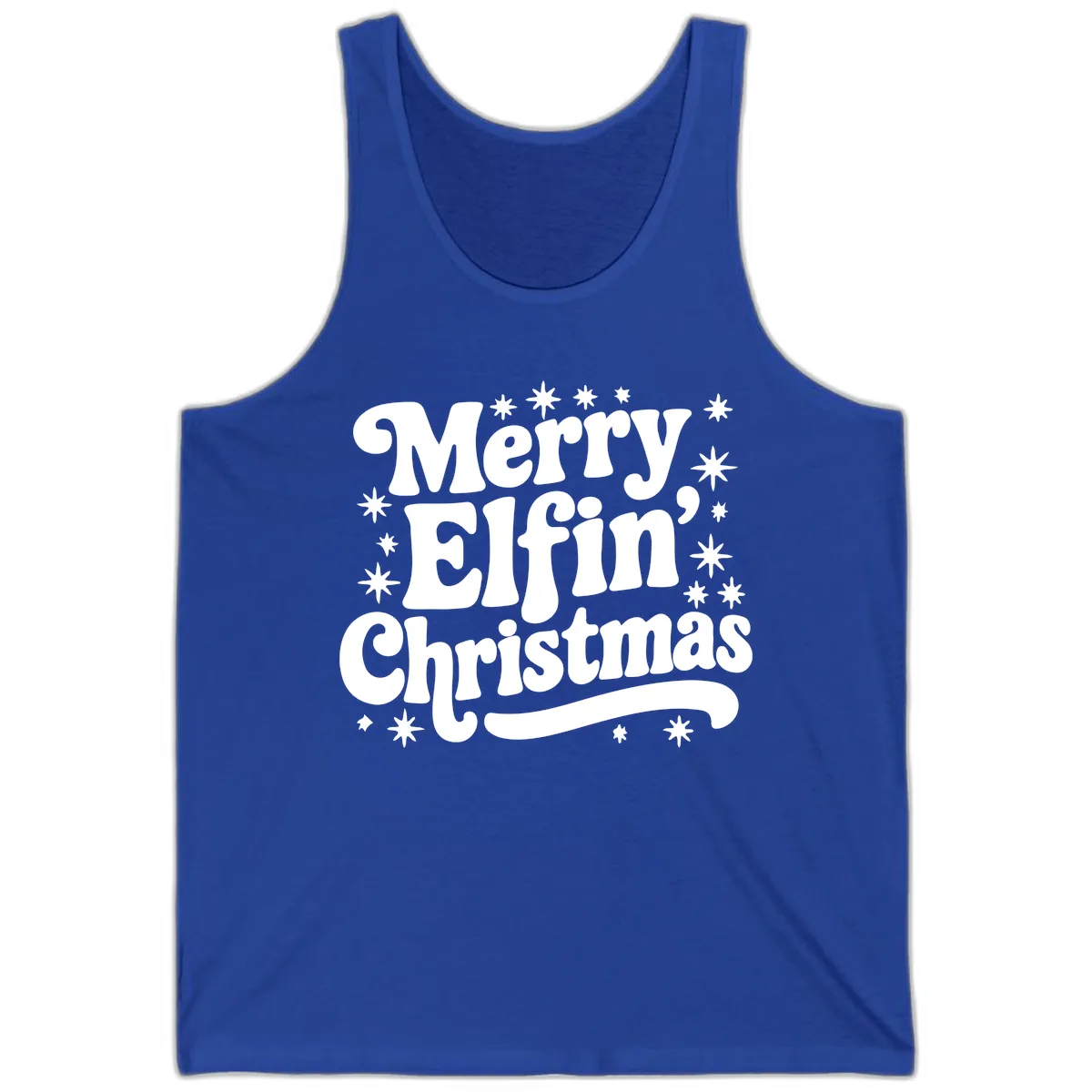 Merry Elfin Christmas Groovy Text Tank in True Royal