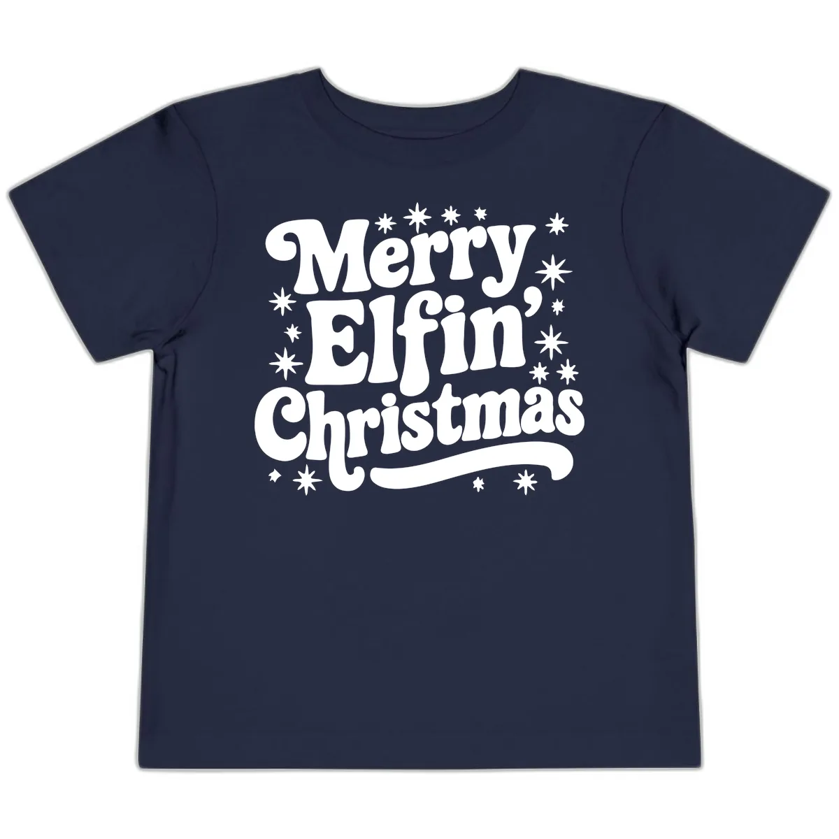 Merry Elfin Christmas Groovy Text Toddler T-Shirt in Navy