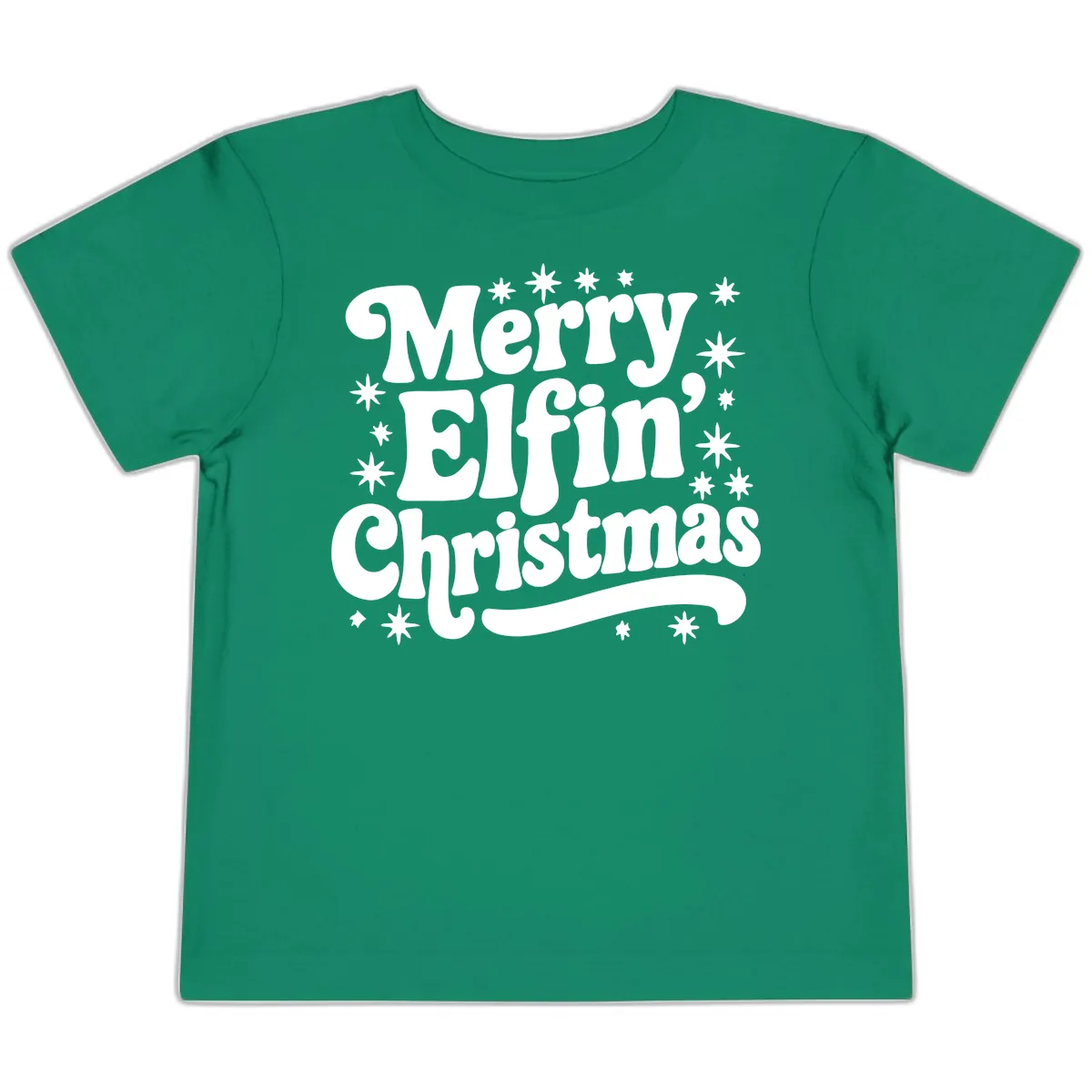 Merry Elfin Christmas Groovy Text Toddler T-Shirt in Kelly