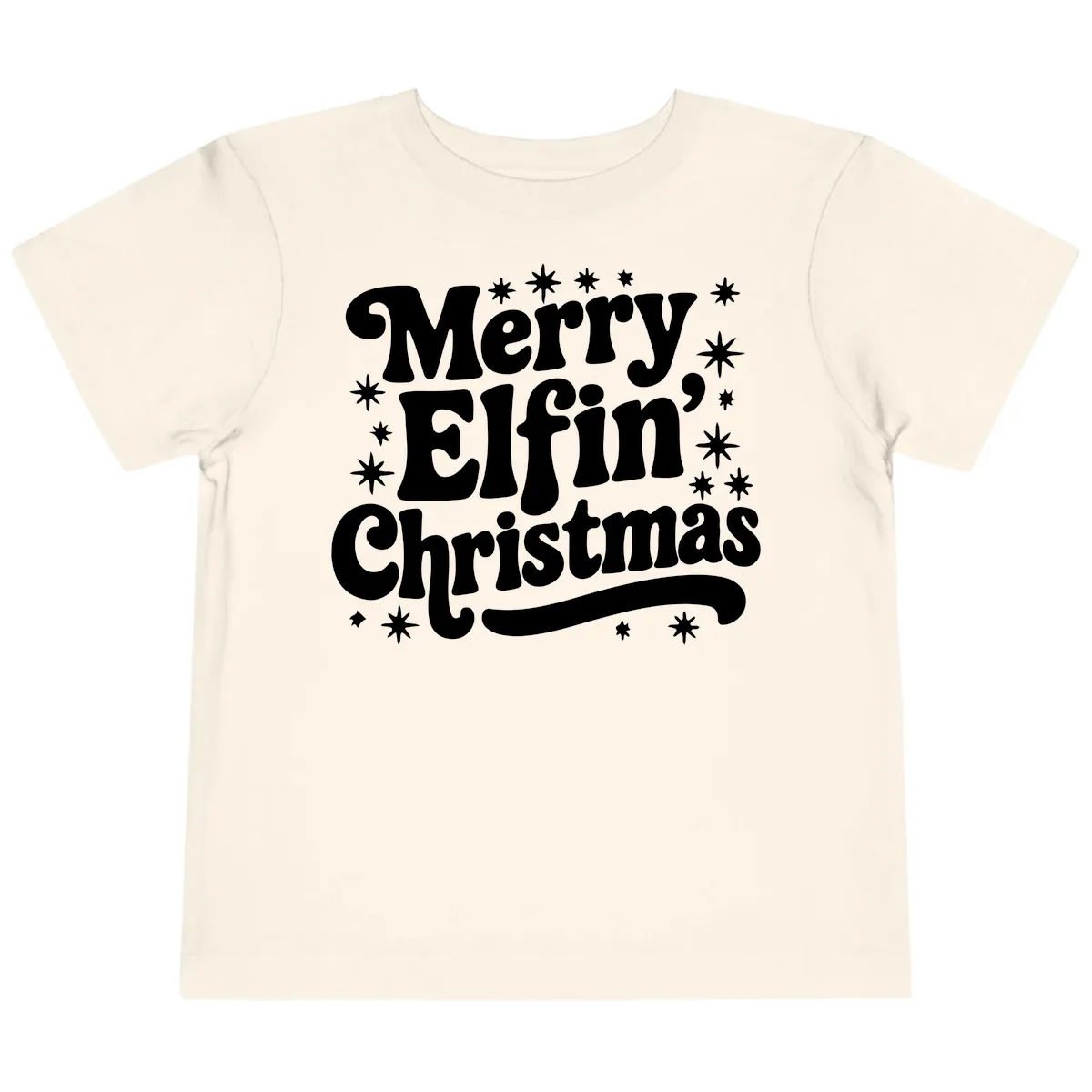 Merry Elfin Christmas Groovy Text Toddler T-Shirt in Natural