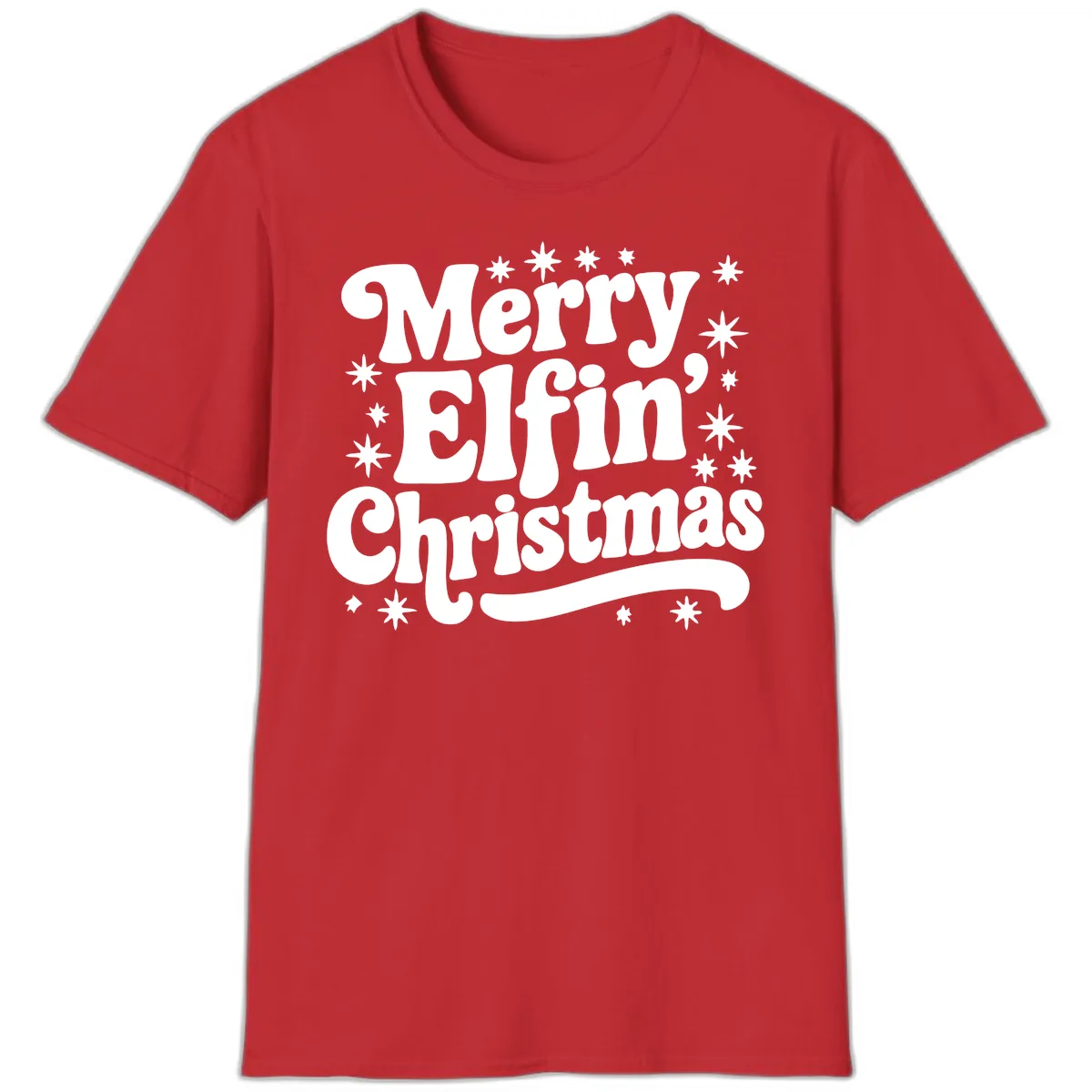 Merry Elfin Christmas Groovy Text T-Shirt in Red