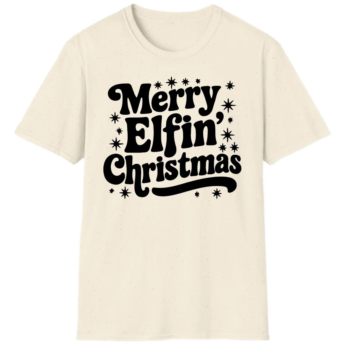 Merry Elfin Christmas Groovy Text T-Shirt in Natural