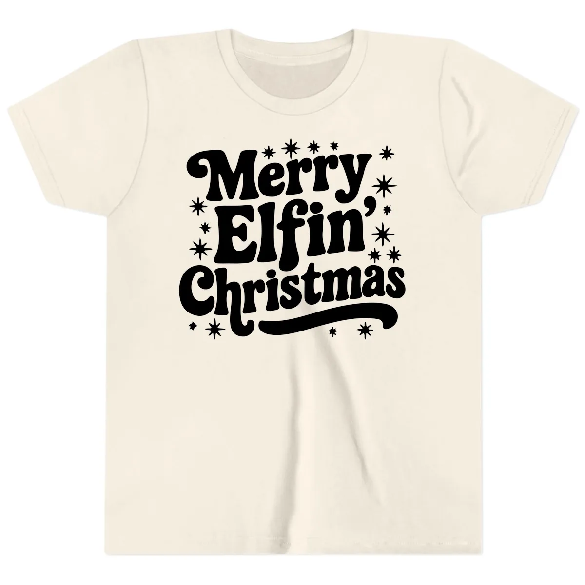Merry Elfin Christmas Groovy Text Youth T-Shirt in Natural
