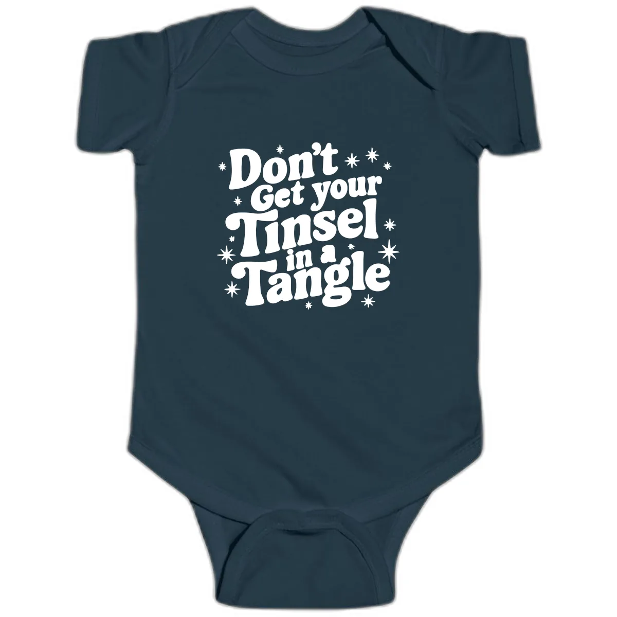 Don't Get Your Tinsel in a Tangle Holiday Design Baby Onesie in Navy